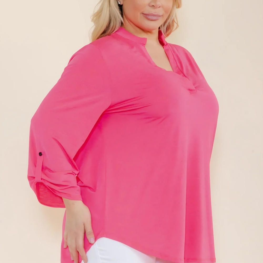 Plus Size Long Sleeve V Neck Blouse